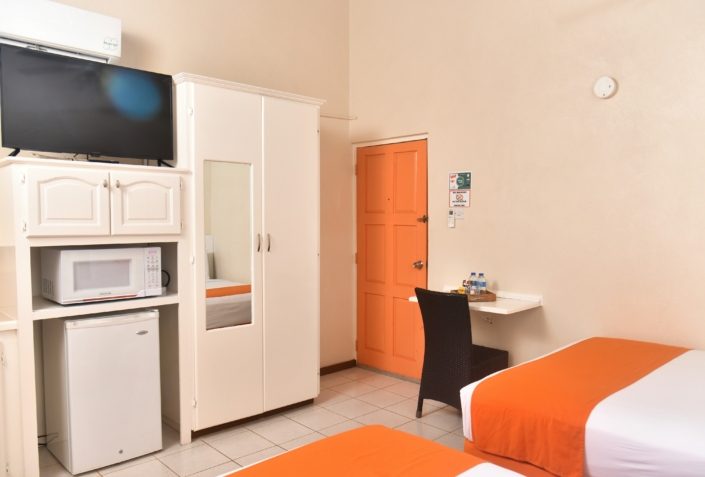 Double Double Pool room view desk and TV